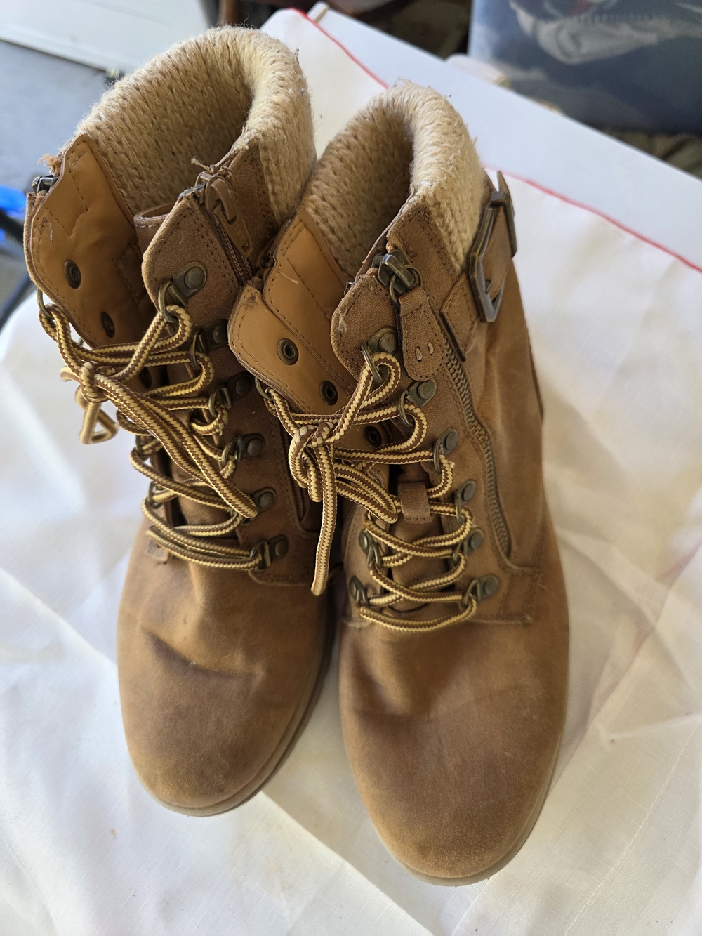 Cliffs by WHITE MOUNTAIN Tan Lace-Up Ankle Boots with Knit Collar